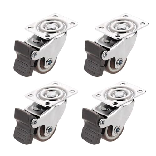 Rollen Für Möbel 4 STÜCKE Möbelrollen Räder Weiche Gummi Lenkrolle Silber Rollenrad Mit Bremse for Plattform Trolley Stuhl(4PCS with brake,1.0 Inch) von OPIGJUFD