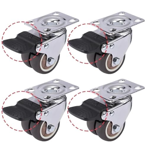 Rollen Für Möbel 4 stücke 2 Zoll Bremse Swivel Caster Räder for Trolley Palette Universal Stumm Weiche Gummi Heavy Duty Rollen Möbel(4pcs With Brake,1.5 inch) von OPIGJUFD