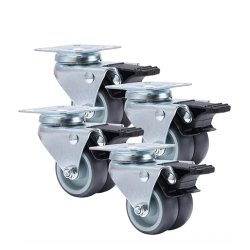 Rollen Für Möbel 4 stücke 2 Zoll Rollen Räder Heavy Duty Swivel Weiche Gummi Roller Mit Bremse for Plattform Trolley Möbel(4PCS with brake) von OPIGJUFD