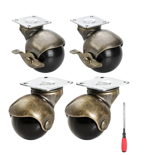 Rollen Für Möbel Messingrollen mit Bremse, 2' Kugel for Möbel, Desktop 360 Grad drehbare obere Platte(2 inch combo) von OPIGJUFD