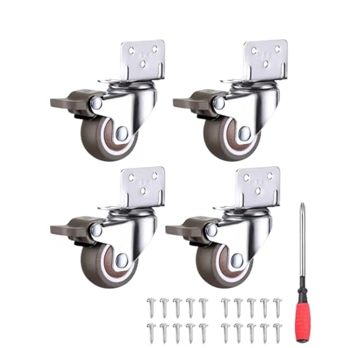Rollen Für Möbel Seitlich montierte Rollen for Möbel, L-förmiges Gummi-Set mit 4 Stück, 360-Grad-Feststell-Drehplatte(1.5 inch 4 brakes) von OPIGJUFD