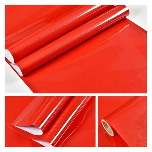 Tapete Wohnzimmer Wand Einfarbig Glänzende Tapeten Selbstklebende Dekor DIY Wandaufkleber Küche Schrank Kühlschrank Desktop Moderne Folie Wasserdichte Tapete(Shiny Red,1mx60cm) von OPIGJUFD