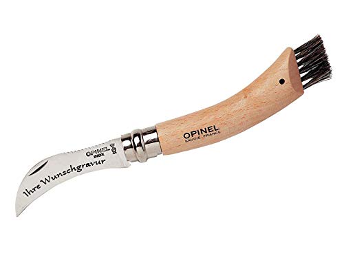 OPINEL Pilzmesser, Buchenholz, Wildschweinborsten, mit persönlicher Gravur auf der Klinge von OPINEL