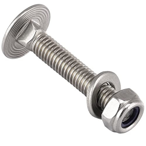 OPIOL QUALITY® Flachrundkopfschrauben M6x80 mit Selbstsichernde Muttern und Unterlegscheiben M6 (25 Stück) aus Edelstahl A2 V2A Set DIN 603/ DIN 985 / DIN 125 Schlossschrauben Sicherungsmuttern von OPIOL QUALITY