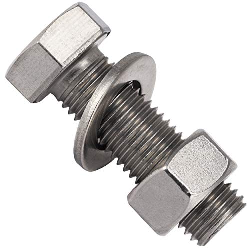 OPIOL QUALITY® Sechskantschrauben M10x50 mit Muttern und Unterlegscheiben M10 (5 Stück) aus Edelstahl A2 V2A Set DIN 933 / DIN 934 / DIN 125 Gewindeschrauben Muttern Edelstahlschraubenset Schrauben von OPIOL QUALITY
