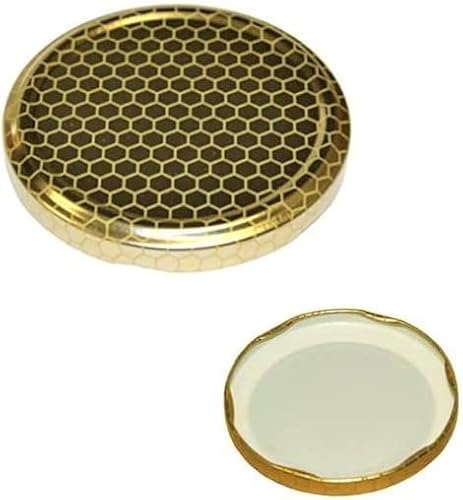 Opiros Promo Alveolate Kapseln für Einmachgläser, Honig, goldene Deckel mit Bienenstock-Design für Glasgläser (Durchmesser 82 mm, 100 Stück) von OPIROS