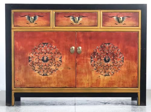 OPIUM OUTLET Asia Kommode Sideboard Shabby-Chic Vintage Schrank orientalisch chinesisch Anrichte Buffet schwarz-orange fernöstlich Holz von OPIUM OUTLET