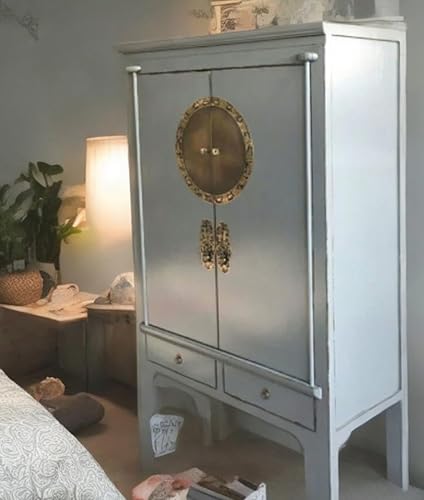 OPIUM OUTLET Asiatischer Hochzeitsschrank, chinesische Hoch-Kommode, orientalischer Schrank, grau, Vintage-Stil, Antik-Optik von OPIUM OUTLET