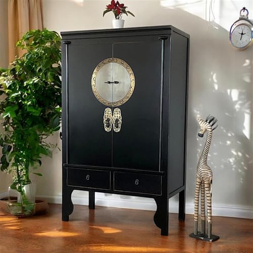 OPIUM OUTLET Chinesischer Hochzeitsschrank asiatischer Kleider-Schrank China Kommode Vintage Shabby orientalisch schwarz von OPIUM OUTLET