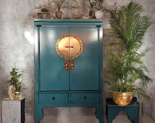 OPIUM OUTLET Chinesischer Hochzeitsschrank asiatischer Kleider-Schrank China Kommode orientalisch Vintage Shabby blau von OPIUM OUTLET