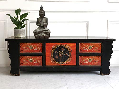 Chinesisches Lowboard Sideboard Kommode Schrank asiatisch orientalisch schwarz-rot Shabby Chic Vintage Holz von OPIUM OUTLET