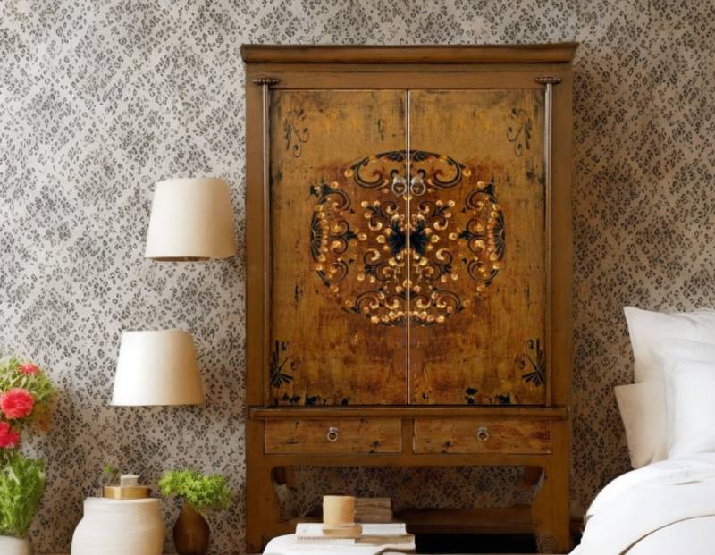 OPIUM OUTLET Drehtürenschrank Hochzeitsschrank Kommode Möbel chinesisch asiatisch Vintage Orientalischer Kleiderschrank, Schrank Hochkommode, Möbel aus Holz, braun, Breite 105 cm, Höhe 175 cm, Tiefe 55 cm, komplett montiert, Lieferung in die Wohnung, Asia Holzmöbel im Antik-Stil von OPIUM OUTLET