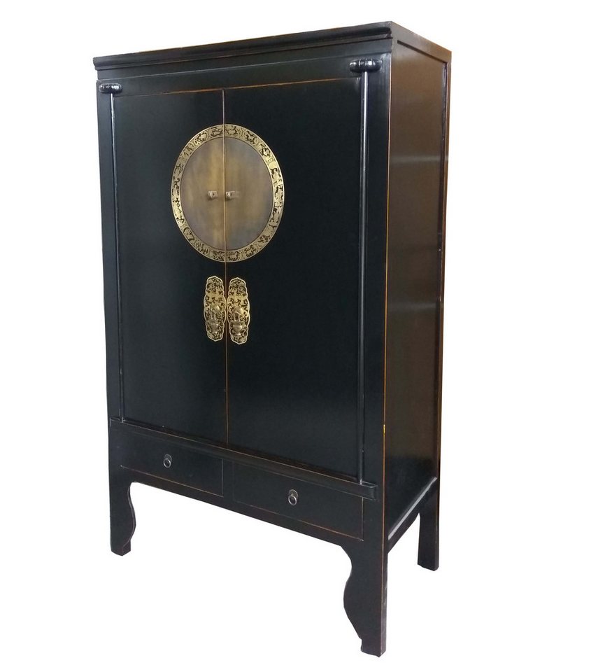 OPIUM OUTLET Kleiderschrank Asia Hochzeitsschrank schwarz im Vintage-Stil (Landhaus-Stil, Schrank Hoch-Kommode Möbel) chinesisch asiatisch orientalisch, komplett montiert von OPIUM OUTLET