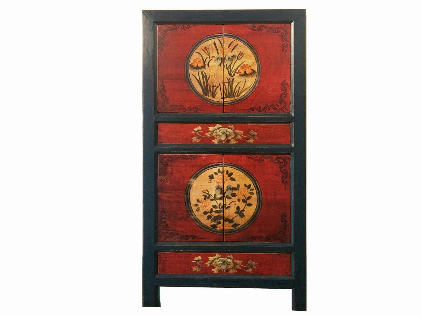 OPIUM OUTLET Kleiderschrank Chinesischer Hochzeitsschrank orientalischer Schrank Vintage Möbel (komplett montiert, asia asiatisch chinesisch orientalisch) Breite 80 cm, Höhe 154 cm, Tiefe 42 cm von OPIUM OUTLET