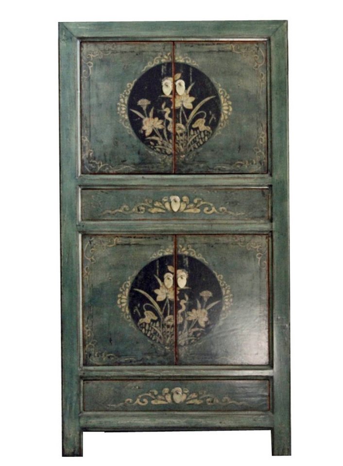OPIUM OUTLET Kleiderschrank Chinesischer Hochzeitsschrank orientalischer Schrank Vintage Möbel (komplett montiert, asia asiatisch chinesisch orientalisch) Breite 80 cm, Höhe 154 cm, Tiefe 42 cm von OPIUM OUTLET