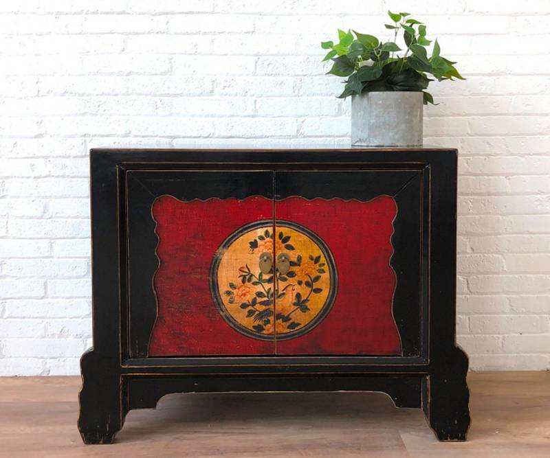 OPIUM OUTLET Kommode Schrank Sideboard Lowboard Anrichte Möbel, asiatisch chinesisch orientalisch, Vintage-Stil, rot-schwarz von OPIUM OUTLET