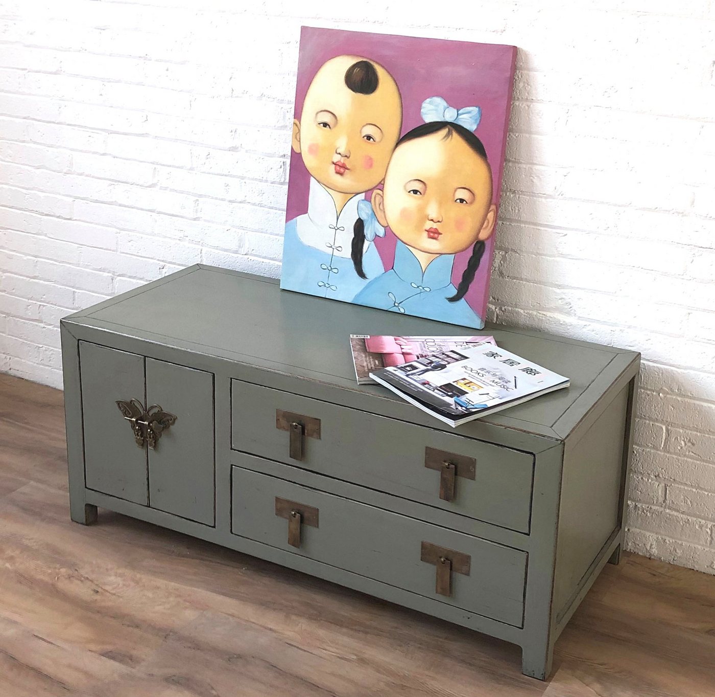 OPIUM OUTLET Kommode TV-Schrank Sideboard aus China Möbel im Vintage-Stil, Schrank Lowboard, chinesisch asiatisch orientalisch, komplett montiert, Wohnzimmer Schlafzimmer Diele Flur, Landhaus Antik-Stil, aus Holz von OPIUM OUTLET