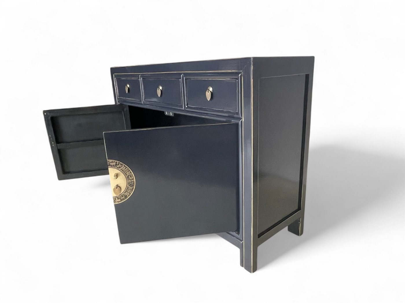 OPIUM OUTLET Kommode Vintage Schrank Sideboard asiatisch chinesisch orientalisch schwarz (B x T x H: 117 x 40 x 85 cm, Anrichte Buffet schwarz), Asia Möbel Hochzeitsschrank komplett montiert von OPIUM OUTLET