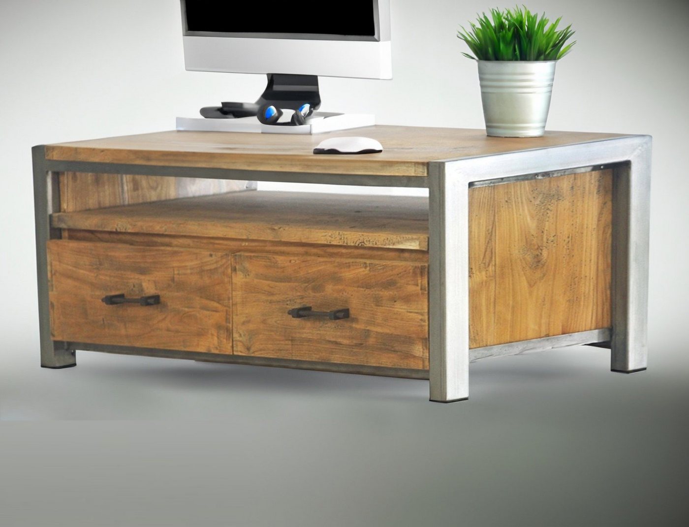 OPIUM OUTLET Lowboard Kommode Schrank Möbel aus Teakholz (Fernseh-Tisch Fernsehschrank, 130 cm breit, 50 cm hoch), TV-Kommode, Sideboard Teak massiv, TV-Regal Vintage von OPIUM OUTLET