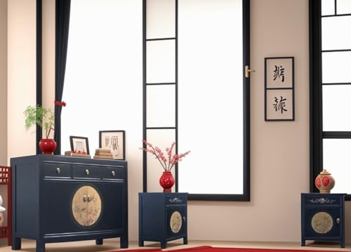 OPIUM OUTLET Möbel Schlafzimmer-Set 3-teilig Kommode Schrank mit 2 passenden Nachttischen Nachtkommoden Nachtkonsolen asiatisch chinesisch orientalisch Vintage-Stil Holz komplett montiert von OPIUM OUTLET