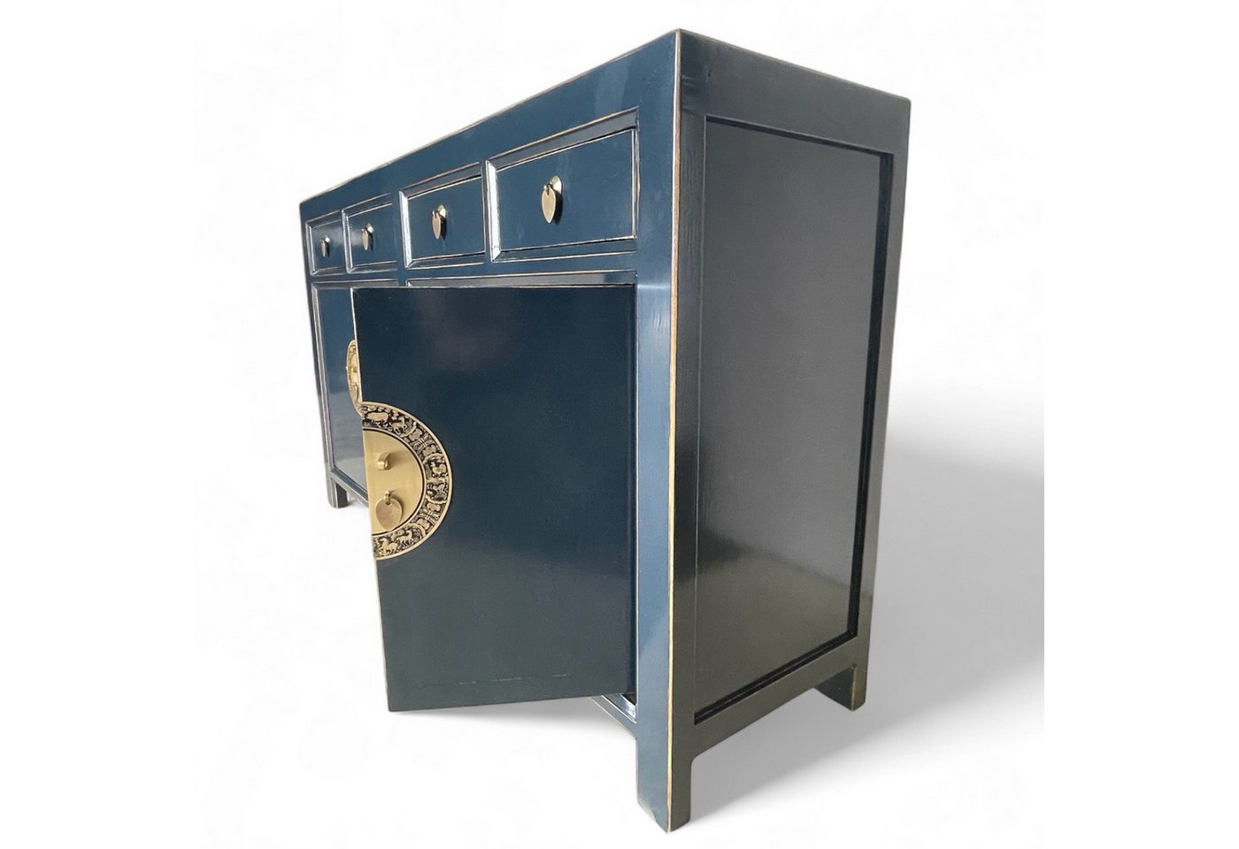 OPIUM OUTLET Sideboard Kommode Schrank Hochzeitsschrank Asia Möbel (Breite x Tiefe x Höhe: 150 cm x 40 cm x 85 cm, komplett montiert, dunkel-blau), chinesisch asiatisch orientalisch vintage von OPIUM OUTLET