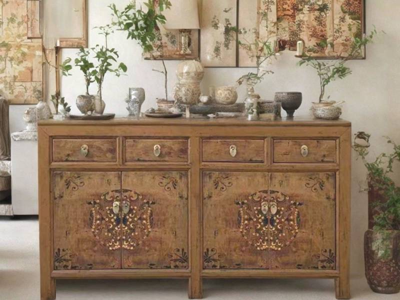 OPIUM OUTLET Sideboard Vintage Kommode Sideboard fernöstlich, Kommode Schrank Hochzeitsschrank Anrichte, chinesisch asiatisch orientalisch, Shabby-Chic Landhaus-Stil von OPIUM OUTLET