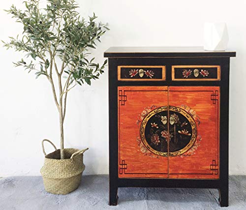 OPIUM OUTLET chinesische Kommode Sideboard Wohnzimmer Schrank Anrichte asiatisch orientalisch Vintage Shabby Chic Stil Kolonialstil Bunte Motive (rot/schwarz) von OPIUM OUTLET