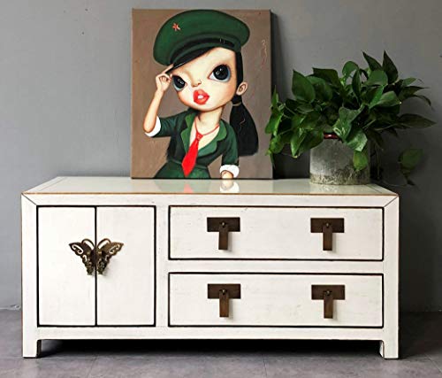 Opium Outlet TV Kommode Sideboard Schrank Lowboard chinesisch asiatisch orientalisch Vintage Weiss beige Creme (Elfenbein) von OPIUM OUTLET