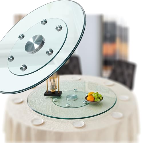 OPOLDBDMAC 60/70/80/90cm Glas Drehplatte Groß Lazy Susan Drehbare Servierplatte Küche Esstisch Drehteller, 360° Drehbar Platte Serviertablett, Küche Tische Drehscheibe(32inch(80cm)) von OPOLDBDMAC