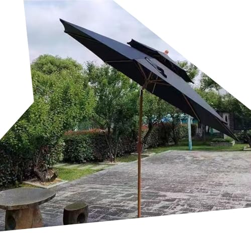 OPOLDBDMAC Doppeldach Sonnenschirm 8 Rippen Gartenschirm Marktschirm Strandschirm Mit Handkurbel Terrassenschirm Kippbar Tischschirm Schwarz 270cm(Black) von OPOLDBDMAC