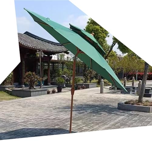 OPOLDBDMAC Doppeldach Sonnenschirm 8 Rippen Gartenschirm Marktschirm Strandschirm Mit Handkurbel Terrassenschirm Kippbar Tischschirm Schwarz 270cm(Dark Green) von OPOLDBDMAC