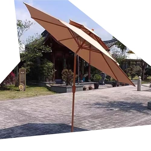 OPOLDBDMAC Doppeldach Sonnenschirm 8 Rippen Gartenschirm Marktschirm Strandschirm Mit Handkurbel Terrassenschirm Kippbar Tischschirm Schwarz 270cm(Khaki) von OPOLDBDMAC