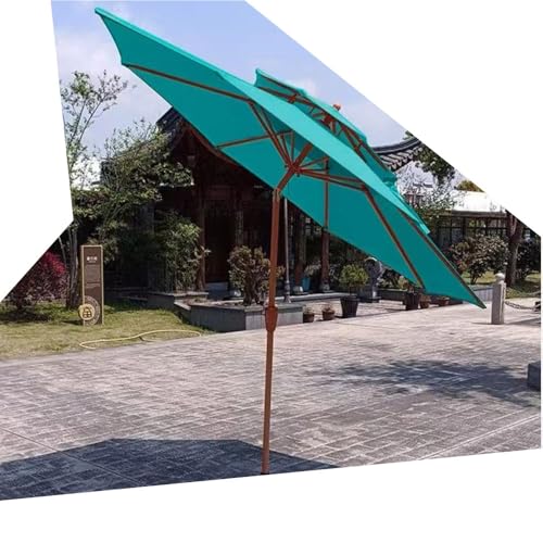 OPOLDBDMAC Doppeldach Sonnenschirm 8 Rippen Gartenschirm Marktschirm Strandschirm Mit Handkurbel Terrassenschirm Kippbar Tischschirm Schwarz 270cm(Lake Blue) von OPOLDBDMAC