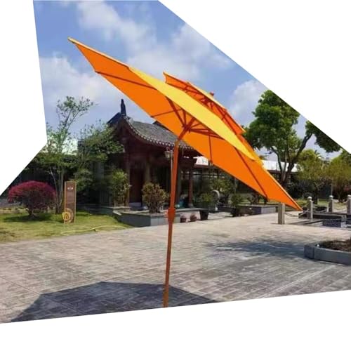 OPOLDBDMAC Doppeldach Sonnenschirm 8 Rippen Gartenschirm Marktschirm Strandschirm Mit Handkurbel Terrassenschirm Kippbar Tischschirm Schwarz 270cm(Orange) von OPOLDBDMAC