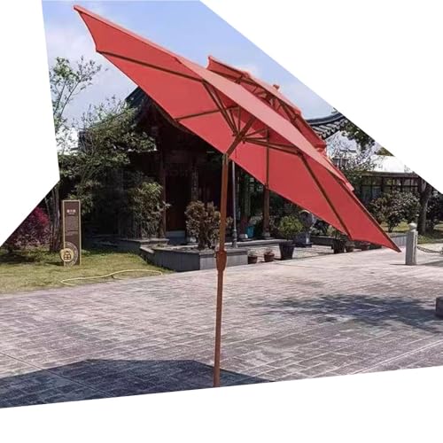 OPOLDBDMAC Doppeldach Sonnenschirm 8 Rippen Gartenschirm Marktschirm Strandschirm Mit Handkurbel Terrassenschirm Kippbar Tischschirm Schwarz 270cm(Orange-red) von OPOLDBDMAC