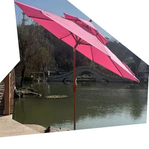 OPOLDBDMAC Doppeldach Sonnenschirm 8 Rippen Gartenschirm Marktschirm Strandschirm Mit Handkurbel Terrassenschirm Kippbar Tischschirm Schwarz 270cm(Pink) von OPOLDBDMAC