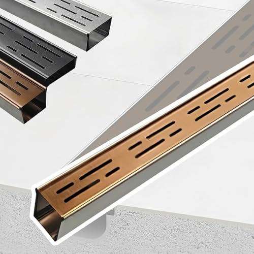OPOLDBDMAC Entwässerungsrinne Fassadenrinne Terrassenrinne Edelstahl Extra Flach Kanalrost Schlank Abflusssieb，Abnehmbar Lineares Entwässerungsrost(Gold,5x3cm/2x1.2in) von OPOLDBDMAC