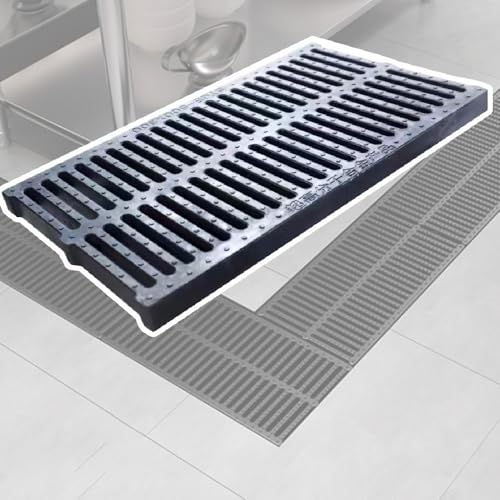 OPOLDBDMAC Entwässerungsrinne Rinnen Abflussgitter Polymerkunststoff Abflussgitter 20cm 25cm 30cm Breite Für Kanal Graben Trog Entwässerungssysteme, Robustes Rutschfest(L50cmXW25cmXH2.5cm) von OPOLDBDMAC