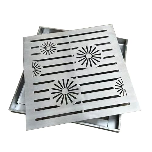 OPOLDBDMAC Quadratischer Gulley-Gitter Bodenablaufabdeckung Draußen Edelstahl-Ablaufgitter Duschablaufgitter Kanalrost Mit Rahmen Für Einfahrten, Gärten, Hof(10x10cm(4x4")) von OPOLDBDMAC