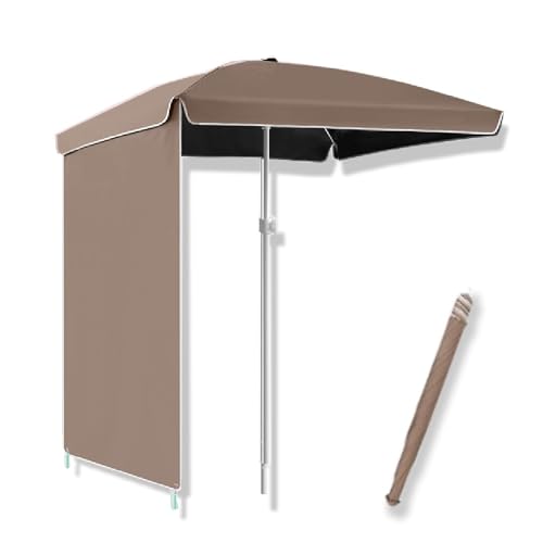 OPOLDBDMAC Strandschirm Mit Seitenwand Ø200 cm Camping Sonnenschirm Wasserdicht Marktschirm 4 Streben Patioschirm Für Im Freien Terrasse, Balkon, Pool(Coffee,200cm/6.5ft) von OPOLDBDMAC