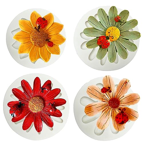 Blumen-Silikonformen, Gänseblümchen-Fondant-Silikonformen für Cupcake-Topper, Polymer-Ton, Sonnenblumen, Süßigkeiten-Form für Kuchendekoration, Schokoladenform, Zuckerbastelform, 4 Stück von OPONIC