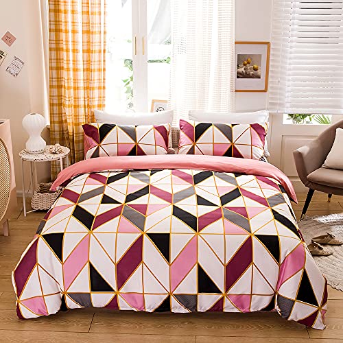 OPOWWEE Bettwäsche 155x220cm Geometrisch Rosa Weiß Grau Schwarz Pflaumenrot Bettbezug Set 100% Weiche Angenehme Mikrofaser + 1 Kissenbezug 80x80cm von OPOWWEE