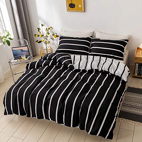 OPOWWEE Bettwäsche 155x220cm Weiß schwarz Streifen Bettbezug 100% Weiche Angenehme Mikrofaser + 1 Kissenbezug 80x80 cm von OPOWWEE