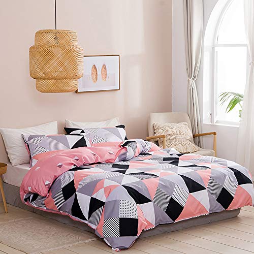 OPOWWEE Bettwäsche Set 200 x 200cm Weiß Schwarz Rosa Grau Geometrisch Bettbezug 100% Weiche Angenehme Mikrofaser + 2 Kissenbezüge 80 x 80 cm von OPOWWEE