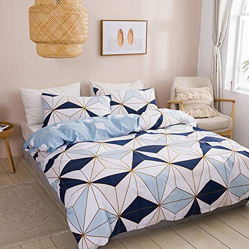 OPOWWEE Bettwäsche Set 220x240 Weiß himmelblau Marineblau Bettbezug 100% Weiche Angenehme Mikrofaser + 2 Kissenbezug 80x80cm von OPOWWEE