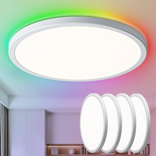 [4 Stücke] LED Deckenleuchte Dimmbar mit Fernbedienung, 24W Deckenlampe RGB Farbwechsel Rund, 3000K-6500K Lampe Deckenbeleuchtung als Wohnzimmerlampe Schlafzimmerlampe Kinderzimmer Lampe usw. Ø30CM von OPPEARL