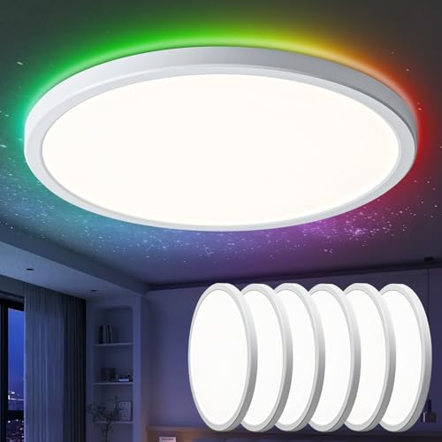 [6 Stücke] LED Deckenleuchte Dimmbar mit Fernbedienung, 24W Deckenlampe RGB Farbwechsel Rund, 3000K-6500K Lampe Deckenbeleuchtung als Wohnzimmerlampe Schlafzimmerlampe Kinderzimmer Lampe usw. Ø30CM von OPPEARL