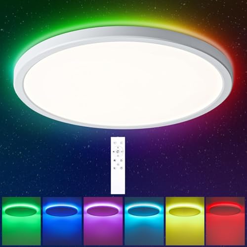 OPPEARL LED Deckenleuchte Dimmbar 30CM, 24W 3200LM RGB Deckenlampe Farbwechsel, 3000K-6500K Badezimmer Lampe IP44 Wasserfest, Flach Badlampe Decke für Bad Kinderzimmer Schlafzimmer Wohnzimmer von OPPEARL