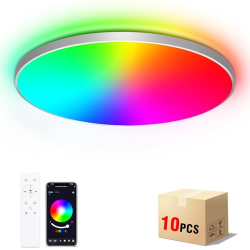 Led Deckenlampe Dimmbar mit Fernbedienung, [10 Stücke] 24W 16 Millionen RGB Farbwechsel Smart led Deckenleuchte Steuerbar via App, 2400LM Deckenbeleuchtung Ø30CM Lampe für Wohnzimmer Schlafzimmer Weiß von OPPEARL