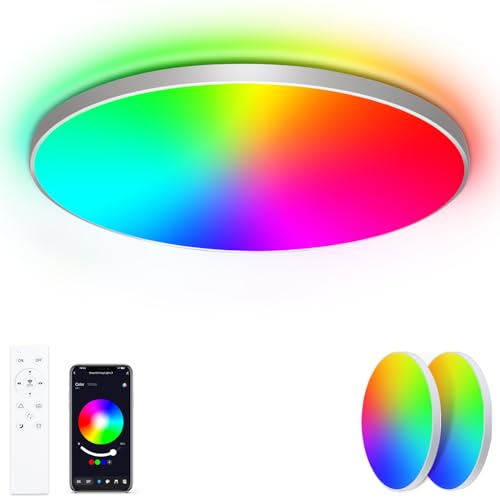 Led Deckenlampe Dimmbar mit Fernbedienung, [2 Stücke] 24W 16 Millionen RGB Farbwechsel Smart led Deckenleuchte Steuerbar via App, 2400LM Deckenbeleuchtung Ø30CM Lampe für Wohnzimmer Schlafzimmer, Weiß von OPPEARL